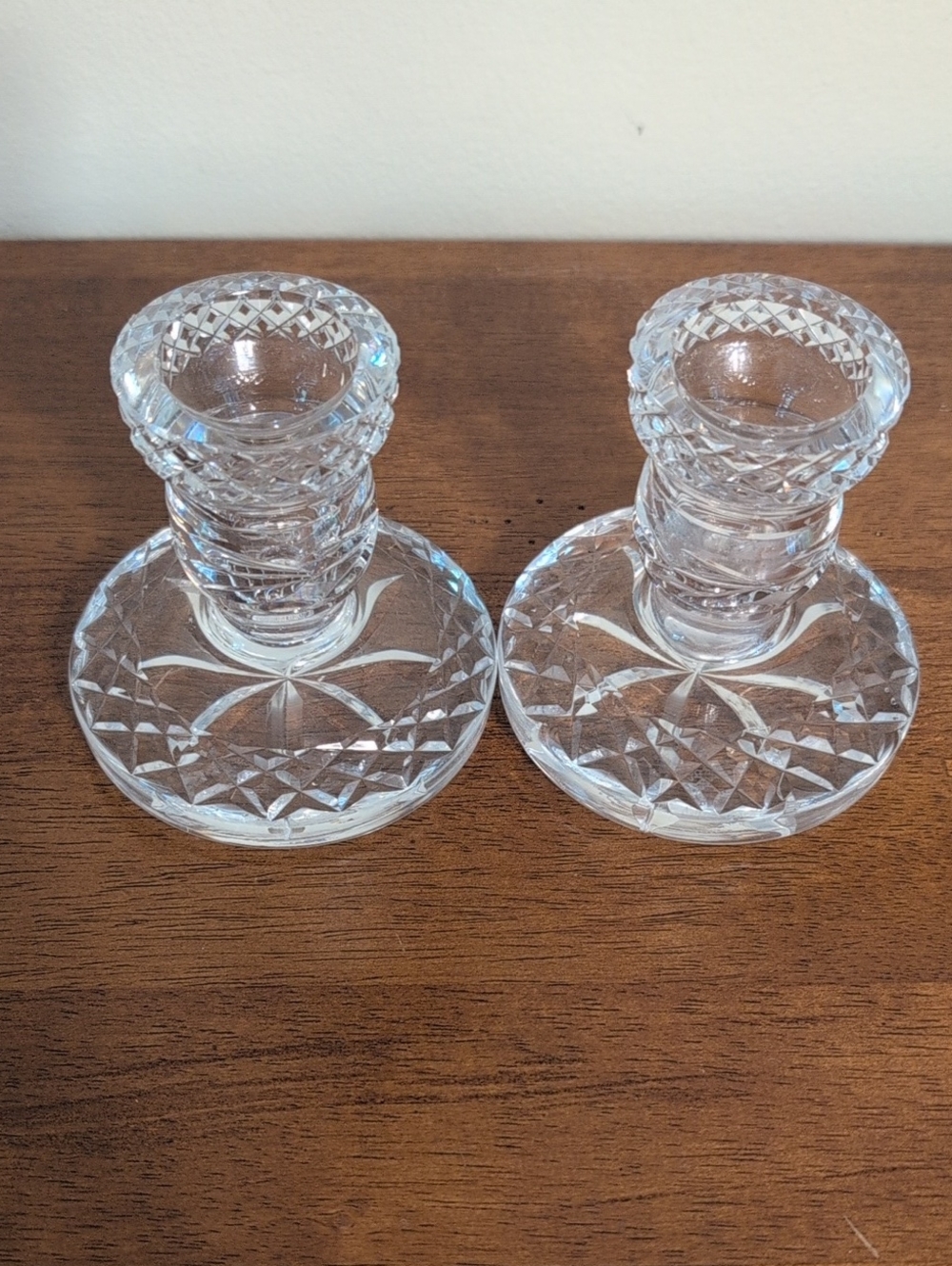 Crystal Pattern Glass Candlestick Holders - Clear (Pair)